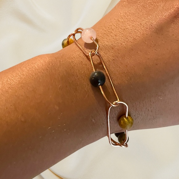 Handmade Copper & Gemstone Link Bracelet - 9" - Picture 3 of 5